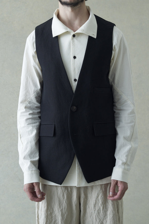 DEVOA 24 spring and summer wool and linen woven vest VTR-LWKV black